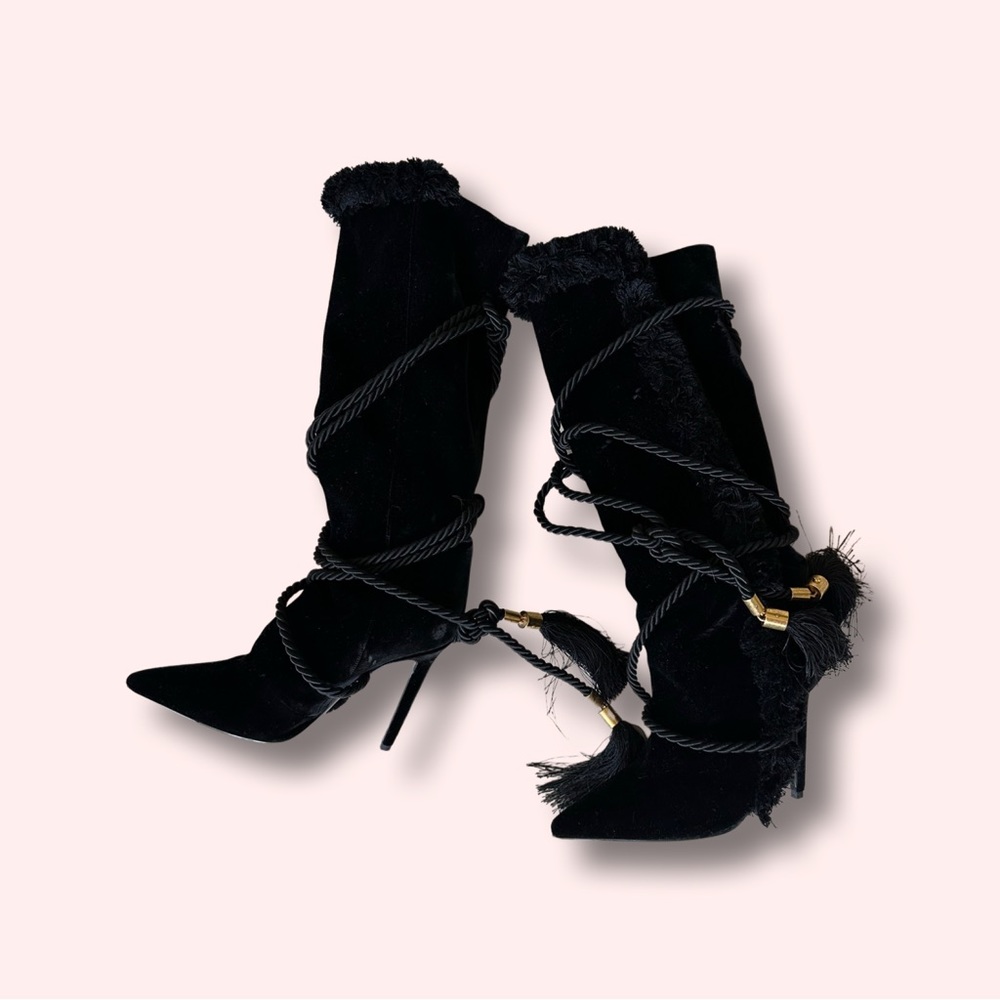 Authentic Versace black suede boots under the knee. Very lightly worn